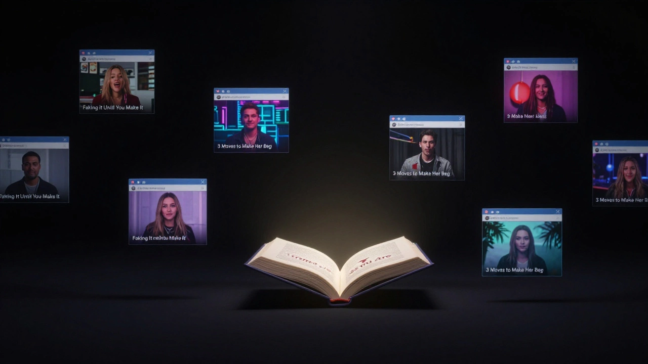 Floating internet myths in a dark void, with a glowing book at the center representing true intimacy.